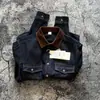 Camisa de mezclilla patchwork de color block retro americano, chaqueta de mezclilla azul de trabajo pesada de moda para hombre con bolsillo