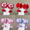 Acessório de Cabelo para Bebê de Ano Novo Hanfu Bola de Pelo Laço Vermelho Grampo de Cabelo Estilo Chinês Hanfu Par de Presilhas de Flor de Veludo para Meninas
