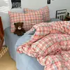 2026 Novo Estilo Simples Estilo Retrô Algodão Lavado Conjunto de Quatro Peças Capa de Edredom Lençol de Cama Conjunto de Três Peças para Dormitório de Estudante