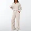 Conjunto informal de punto acanalado cepillado de dos piezas para otoño/invierno 2026, europeo y americano, con mangas largas holgadas y pantalones largos
