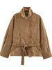 Fábrica de origem de roupas femininas transfronteiriças AliExpress venda quente moda gola alta manga longa com cinto textura de camurça jaqueta casaco