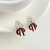 Pendientes de Florero con Lazo Multicolor Estilo Coreano de Lujo Ligero para Mujer, Pendientes de Estilo Simple y Suave, Accesorios de Oreja Versátiles de Lujo Ligero de Nicho