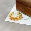 Anel Aberto Simples com Zircônia Laranja-Vermelha Vintage para Mulheres, Estilo Floral Retrô, Anel de Dedo Indicador de Nicho