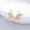 Pendientes de Plata de Ley con Perla de Cola de Pez y Epoxi para Mujer Día de San Valentín Chino Moda Elegantes Pendientes de Perla de Concha Lujo Accesible Joyería para Orejas de Gama Alta