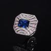 Moda Lujo Anillo de Zirconia Rojo Rosa Anillo Abierto Azul Real Transfronterizo Corindón Rojo Zirconia Rosa Rectangular Para Mujer