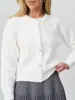 Cardigan Jaqueta Tricotado de Cor Sólida Veludo Imitação de Visom Botão Pérola Gola Redonda Outono Inverno Nova Moda Versátil Elegante Top Suéter