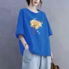 Camiseta de Manga Curta Estilo Chinês Novo para Comércio Exterior Transfronteiriço, Blusa Solta Plus Size para Mulheres Curvilíneas, Esconde a Barriga, Efeito Emagrecedor