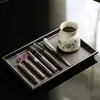 Juego de Té Cerámico Juego de Seis Piezas: Tetera Firestone Negra Azul y Blanca, Cucharilla de Té en Forma de Bolígrafo, Portavasos, Aguja para Té, Tubo para Té, Accesorios para Té para Uso en Casa