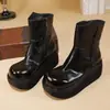 Botas Cortas de Invierno Nuevas y Elegantes Guangzhou Huigu 2025 Piel de Vaca Lavada Tendencia Suela Gruesa Punta Redonda Versátiles Botas de Cuero Genuino para Mujer