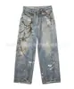 Jeans 2024 Nicho Corrente Tingido com Lama Velha Manchas de Tinta Casual Verão Novo Largo Tendência Calças Versáteis