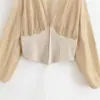 ZA comercio exterior, nueva colección de otoño para Europa y América, top de retazos elegante y casual de manga larga con cuello en V, disponible en varios colores, estilo del Sudeste Asiático