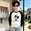 Camiseta de Manga Longa Color Block Algodão Puro Estilo de Rua para Meninos Início da Primavera Estilo Coreano Meninos Tamanhos Médio e Grande Infantis Casual Versátil Manga Raglan Camiseta Básica