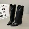 Bota larga retro de punta con tachuelas 2026, bota vaquera clásica western, bota larga de tacón grueso con cremallera lateral, zapato de tacón alto para mujer