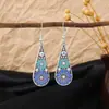 Venda Quente Transfronteiriça Brincos Étnicos Retrô Flor de Gota de Óleo Colorida Brincos Longos em Forma de Gota de Diamante Multicor Atacado