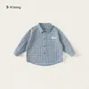 Roupa infantil marca G, camisa de manga comprida de outono para meninos, camisa xadrez com gola, top casual para meninos