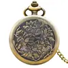 Reloj de Bolsillo Vintage de Bronce con Flor Doble de Ocho Pétalos para Hombres y Mujeres Reloj de Bolsillo de Cuarzo Reloj Grande Colgante Reloj de Regalo Reloj de Bolsillo Simple Creativo