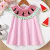 Vestido para Niña con Lindo Estampado de Sandía, Cuello Grande de Solapa, Vestido sin Mangas de Corte A, Vestido Ligero y Transpirable de Verano para Salir