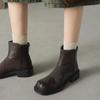 Botas Chelsea de Couro Bovino de Primeira Camada com Bico Quadrado para Ballet Design de Nicho Francês 2025 Salto Médio Grosso Bico Redondo Couro Genuíno Botas Curtas para Mulheres