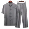 Traje Tang Masculino para Meia-idade e Idosos Verão Casual Estilo Chinês Terno de Verão de Manga Curta para o Pai Terno Fino para o Avô