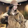 Nuevo abrigo de piel morada súper elegante para mujer, otoño e invierno, con cuello alto de borrego, forro polar y grosor extra