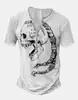 Roupas Masculinas Transfronteiriças Amazon 25 Camisas Henley de Manga Curta Europeias e Americanas Série Halloween Estampada Henley Casual com 7 Botões