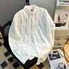 Tendência de moda 2026 camisa azul de manga comprida para homens, outono, única e de nicho, roupas masculinas de alta qualidade, camisa com gola alta desconstruída