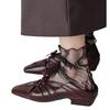 Zapatos Mary Jane Huecos Plisados de Piel de Vaca para Mujer Estilo Nuevo Otoño Temprano Retro Francés Zapatos Planos de Punta Cuadrada con Lazo de Medio Paso