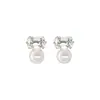 Pendientes Cuadrados de Zirconia y Perla para Mujer, Pequeños, Ligeros, Lujosos, Modernos, Elegantes, Versátiles, Lindos