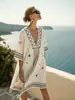Vestido Estilo Novo Resort à Beira-Mar Transfronteiriço Boho Estampado 3D Solto Decote V Manga Curta Saída de Praia