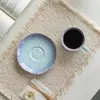 Juego de Taza de Café y Platillo de Cerámica con Gradiente Glaseado con Esmalte de Cristal que Cambia en Horno, Taza de Estilo Fresco, Taza para Té de Flores, Taza Personal con Posavasos