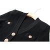 Vestido de Punto Midi de Color Sólido de Cintura Alta para Mujer, Vestido Básico Vintage Negro de Manga Larga con Botones de Remache, Estilo Transfronterizo, Elegante para el Trabajo