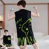 Pijama de Modal para Hombre Verano Chaleco sin Mangas Pantalones Cortos Traje Adolescentes Verano Estudiantes Dibujos Animados Ropa de Casa Delgado