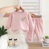 Sudadera Nueva para Niñas 2025 Estilo Coreano Moda Casual Estampado Floral Completo Conjunto de Dos Piezas Fábrica de Origen Venta al por Mayor