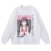 Camiseta de talla grande, corte holgado, hombros caídos, cuello redondo, manga corta, camiseta de manga larga negra con lavado desgastado y estampado de anime japonés, en stock
