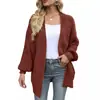 Amazon Comércio Exterior Cardigã de Tricô Grosso com Manga Lanterna Feminino Outono/Inverno 2026 Novo Suéter de Malha com Bolsos Casaco Feminino