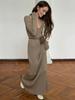 Cross-border Outono e Inverno Pit Slim-fit Vestido de malha de manga comprida Vestido feminino com decote em V Francês Sexy Vestido de camisola de manga comprida