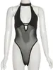 Mono Sexy Negro Transparente de Verano Nuevo Estilo Transfronterizo Europeo y Americano con Escote Halter Calado Ajustado para Mujer