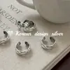 Estilo Ins Coreano Simple y Moderno Versátil Joyería Brillante Plateada Anillo Vintage de Plata de Ley S925 con Patrón de Waffle Ancho con Personalidad