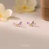 Pendientes de botón de estrella de tres colores estilo coreano de plata de ley S925 para mujer, únicos, pequeños, delicados, coloridos, hipoalergénicos, mini pendientes