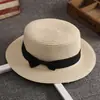 Chapéu de palha feminino de verão estilo coreano, topo reto retrô britânico, chapéu de sol fresco e estiloso, chapéu de sol para proteção solar na praia, para viagens, moderno de verão