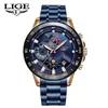 Reloj de Cuarzo de Negocios para Hombre Lige/Lige Transfronterizo Tres Ojos Seis Manecillas Multifunción Resistente al Agua Cronógrafo