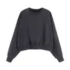 Sudadera corta vintage de algodón para mujer de 400 g, lavada, cuello redondo, top cropped con teñido vibrante, top de mujer transfronterizo europeo y americano para otoño e invierno