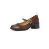 Zapatos Mary Jane a Cuadros y Versátiles de Cuero Genuino Completo Primavera 2024 Tacón Medio Grueso Hebilla Cuadrada Metálica Costuras de Gamuza de Oveja Planos para Mujer