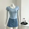 Nueva Camiseta Casual Diaria para Mujer Estilo Harajuku Coreano, Cuello en U, Corte Ajustado, Patrón de Pedrería Hot-Fix, Estilo Callejero Spicy Girl, Sesión de Fotos Callejera