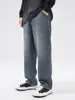 Roupas Masculinas Fengshe / 2026 Jeans Reto Casual Solto Reto Lavado Retro Americano High Street com Bolsos Traseiros Invisíveis
