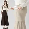 Nuevo faldón midi de punto para otoño e invierno para mujeres embarazadas, con rayas verticales, silueta en A, un diseño que cubre la barriga y crea un efecto adelgazante, y un bajo de cola de pez que se puede usar como capa exterior