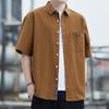Camisa de Verano para Hombre de Algodón Puro, Nueva, de Manga Corta, Color Sólido, Moderna, Casual, Transpirable, Delgada, Camisa Casual Americana de Media Manga