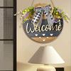 Estilo artístico transfronterizo con lazo planta verde bienvenida letrero de madera placa de pared decoración de madera de doble capa