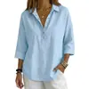 Moda Feminina Verão 2026 Estilo Europeu e Americano Transfronteiriço Casual Solta Cor Sólida Gola Lapela Camisa de Botão