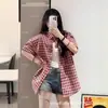 Chaqueta Camisa de Cuadros Rojos Estilo Retro Americano Hermosa para Primavera y Verano para Mujer 2026 Nuevo Estilo Elegante Camisa Top de Manga Corta para Mujer